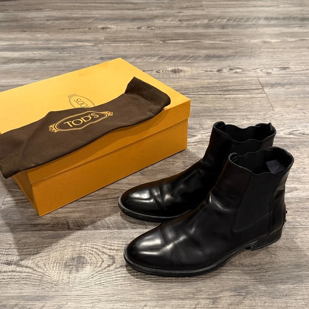 Tods Charlotte Low Black Leather Boot Size 8 Women’s Shoes Ankle Boots
